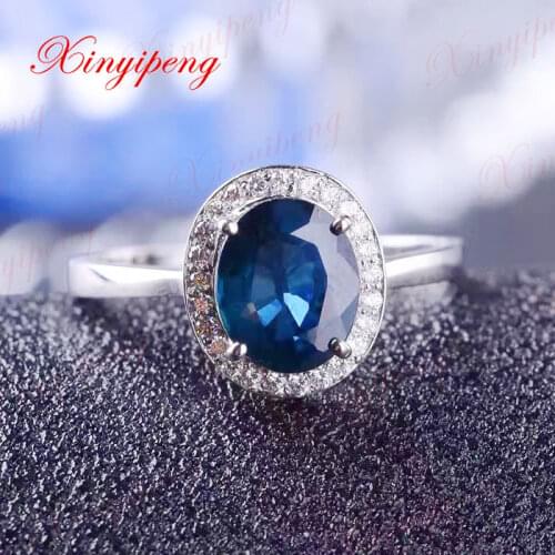 18k white gold with 100% natural sapphire ring female 1.5carat Luxury and generous