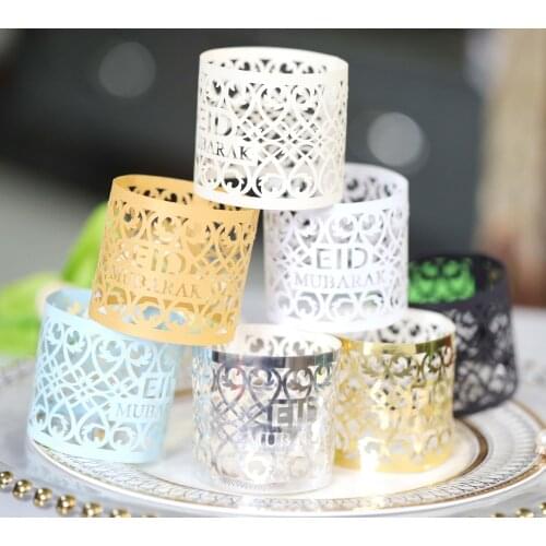50pcs Eid Mubarak Paper Napkin Ring Ramadan Decorations For Home Napkin Holder Table Decor Eid Muslim Ramadan Kareem Decor A9654