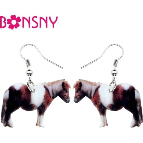 Bonsny Statement Acrylic Fashion Mini Horse Earrings Drop Dangle Australian Animal Jewelry For Women Girls Gift Charms Wholesale