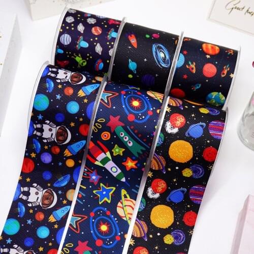 Free shipping 50 yard per size Spacceship Ribbons printed grosgrain ribbon 48680