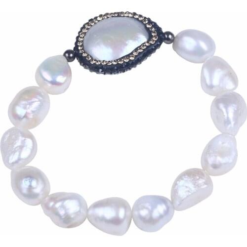 Newest fashion genuine large keshi pearl bracelet 13-14mm freshwater pearl bracelet white baroque pearls bracelet unique gift