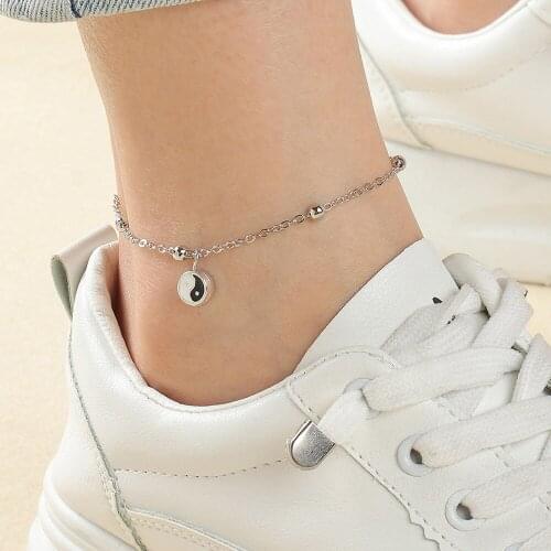 Fashion Enamel Yin Yang Pendant Anklet Chain Silver Plated Charm Anklets &Pendants Women Girls Christmas Birthday Gift