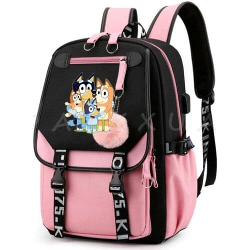 Canvas bingo bluey Woman Usb Charger Backpacks Print Boys Girls Teenager School Bags Waterproof Unisex Travel Outdoor Bags