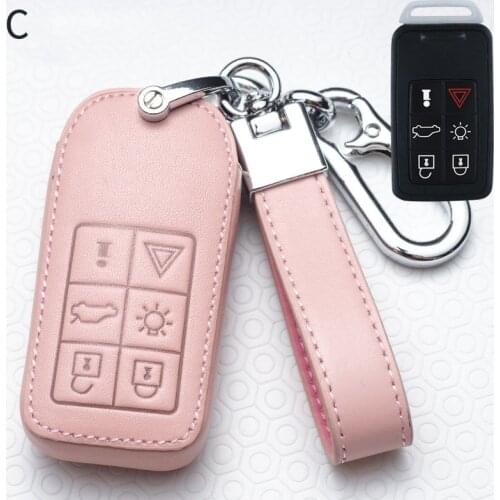 6 Button Remote Leather Car Key Case for Volvo S80 S60 V50 V70 XC70 XC90 Fob Shell Cover Protect Bag Auto Accessories Keychain