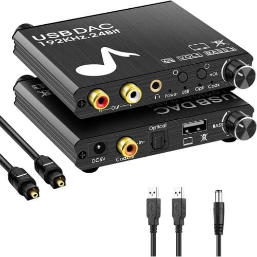192KHz Digital To Analog Audio DAC Converter Supports USB Card Volume and Bass Adjustment Sound Decoder