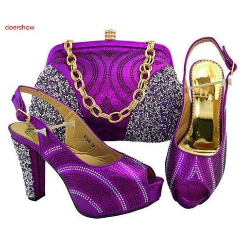 Doershow New Arrival African Style purple Shoes and Bag Set Nigerian Party Shoes and Bag Set Wedding Shoes and Bag TGF1-41