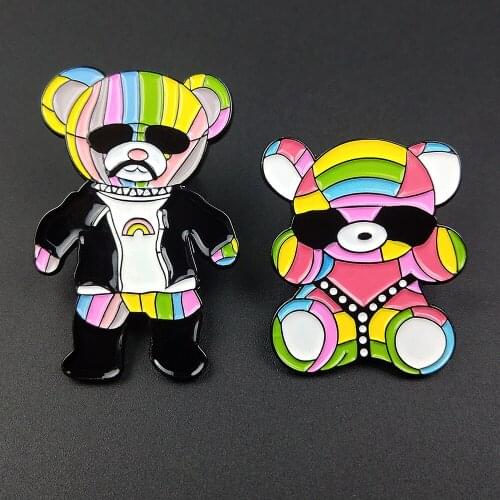 Cute Animal Bear Enamel Pins Brooches Badges Bags Kids Metal Pin Gifts For Friends Jewelry Brooch DIY Clothes Hats Backpack