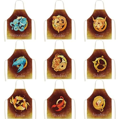 FYMX Twelve Constellation Aprons Cartoon Image Red Brown Blue Background Apron Friends Party Decoration
