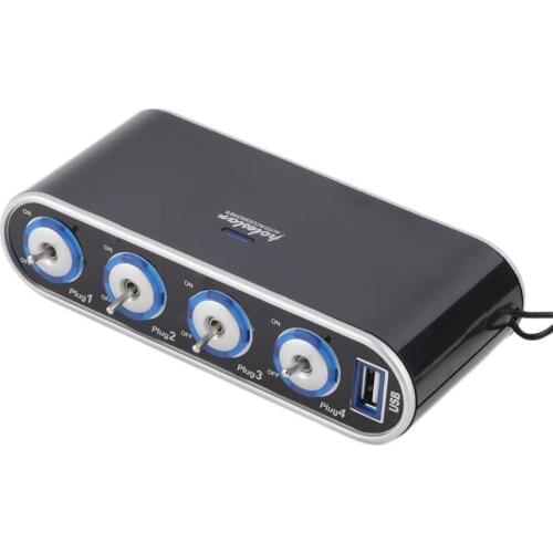 Hot Sale 4 Way Multi Socket Car Charger Vehicle Auto Car Cigarette Lighter Socket Splitter & Dual USB Ports Plug Adapter 12v 24v