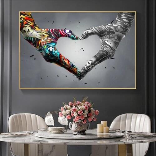 Lover Heart Hands Wall Art Canvas Painting Graffiti Street Wall Posters and Prints Cuadros Decorative Picture for Living Room
