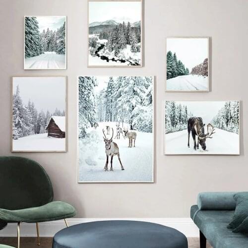 Winter Landscape Painting Canvas Painting Nordic Modern Home Decor Wall Art Forest Snow Scenery Posters For Living Room Design