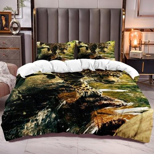 Teens Duvet Cover Sets with Leopard 3D Wild Animal Cheetah Print Bedding Comforter Cover withAdults Kids Bedroom Quilt Cover Set