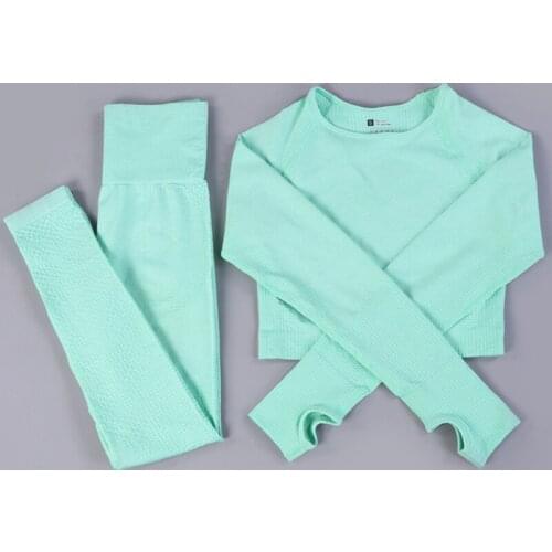 Two Piece Activewear Gym Long Sleeve Leggings Seamless Yoga Wear Set Custom Women