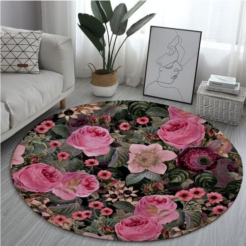 Various flowers round carpet living room decoration household baby child play mat non-slip room floor yoga mat crawling mat