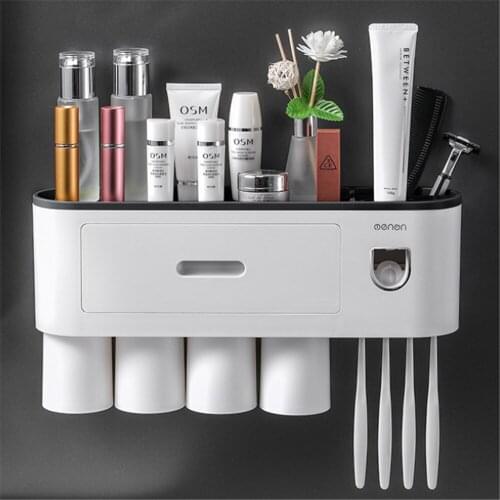 Magnetic Adsorption Toothbrush Holder Inverted Cup Automatic Toothpaste Squeezer Dispenser Home Bathroom Storage Sets with Cups