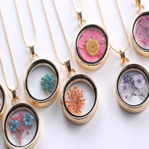 Fashion Gypsophila Natural Dried Flower Pendant Necklace For Women Round Colorful Plant Handmade Korean Jewelry Girl Female Gift