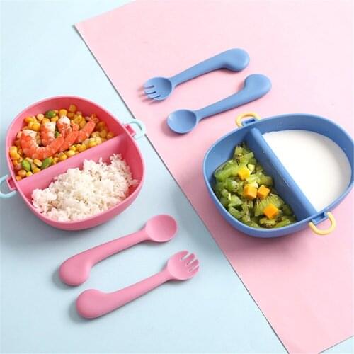 Cartoon Bear Portable Separate Baby Bowl Lunch Box with Fork Spoon Lid Tableware for Kids Children