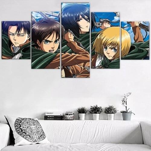 Set of 5 Pieces Attack On Titan Eren Levi Art Prints Poster wall painting canvas anime Artwork for Bedroom Decoration,No Frame