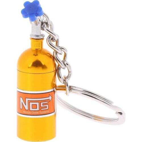 NOS Turbo Nitrogen Bottle Metal Chain Ring Holder For Women Jewelry mini Keychain keyring Unique Car Men Pendant G3K0