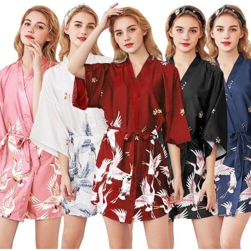 2021 New Fashion Trend Ice Silk Crane Pajamas for Women Summer Silk Bridal Dressing Gown Plus Size Home Night Gown Bathrobe