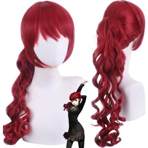 60CM Game Persona 5 Yoshizawa Kasumi Red Wig Cosplay Costume Heat Resistant Synthetic Hair Women Party Role Play Wigs
