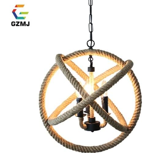 GZMJ Country Style Pendant Lights E14 Holder Hemp Rope Hanging Lamp Loft Hanglamp for Living Room Dining Room Bedroom Restaurant