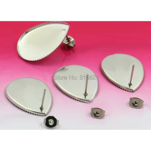 Blank Earrings Settings Teardrop Bezel tray Cameo Bases Stainless Steel stud Earrings post w/ Stopper Ear Nuts Findings