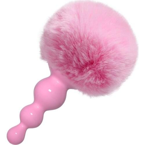 Small Size Rabbit Tail Silicone Anal Beads Plug Bunny Pompon Butt Plug Silica Gel Hair Ball Anal Plug Adult Game