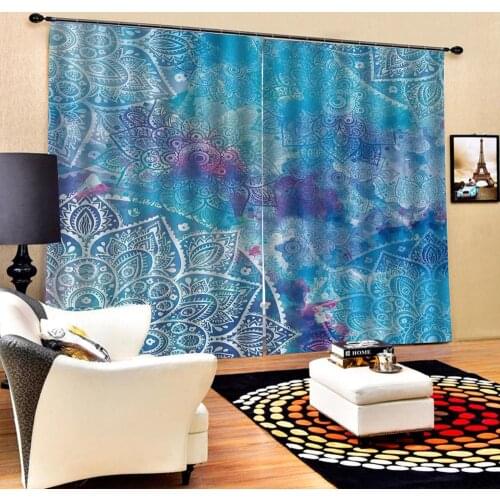 Blue curtains Customized size Luxury Blackout 3D Window Curtains For Living Room Decoration curtains