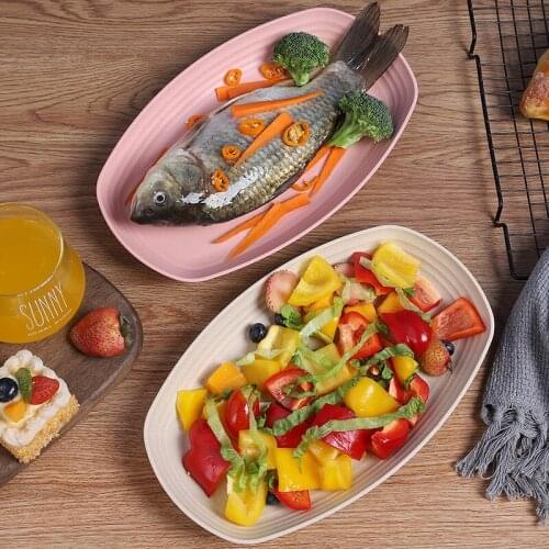 Plates Dinner Dish Set Household Large Wheat Straw Oval Dinner Plate, Drop-resistant and Durable Four-color Thickened Fish Plate