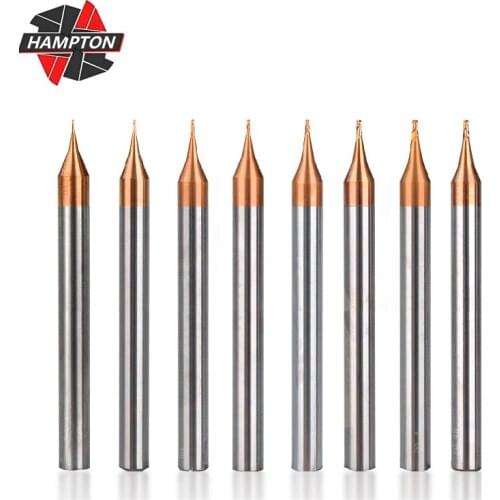 HAMPTON Carbide End Mill Two Flute Micro Ball Nose End Mill R0.1-R0.5 TiCN Coated Tungsten Carbide Milling Bit CNC Router Bit