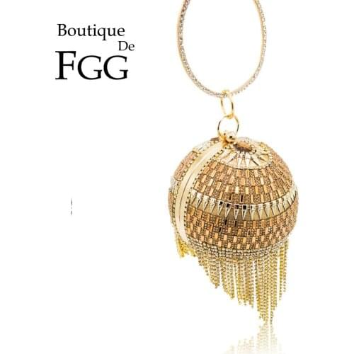 Boutique De FGG Dazzling Round Ball Women Crystal Clutch Evening Bags Diamond Tassel Small Bag Ladies Party Purse and Handbag