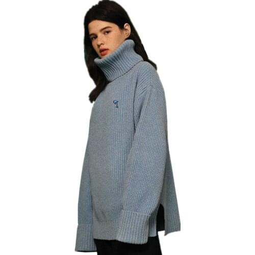 Female Autumn Turtleneck Warm Sweaters Women Fashion Dolphin Embroidery Pullovers Casual Loose Long Sleeve Knitting Tops Z284