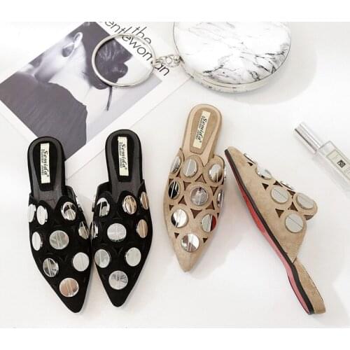 Woman Mules Shoes Bling Pointed Toe Half Slippler shoes Spring Summer New Female Fashion Casual Shoes Bling Bling Flats Shoes