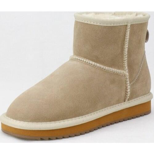 Natural Fur Snow Boots Women Waterproof Winter warm Boots Non-slip Rubber Soles Genuine Cowhide Leather Big Size Ankle Boots