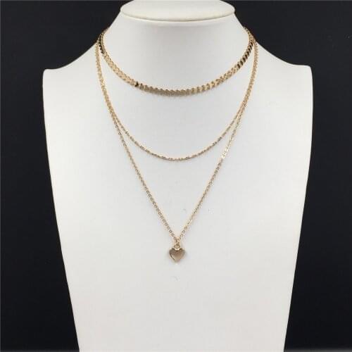 Girly Gold Color Plating Heart Special Chain Layered Necklace For Women Delicate Sweet Casual Elegant Jewelry Accessory