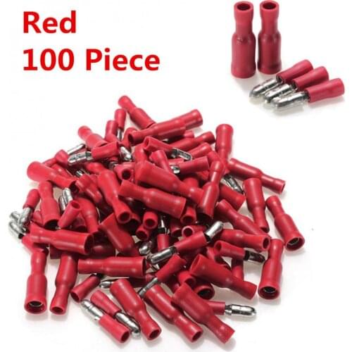 100pcs Bullet Crimp Red Male Female Insulated Terminals Connector Wire 22-16 AWG new