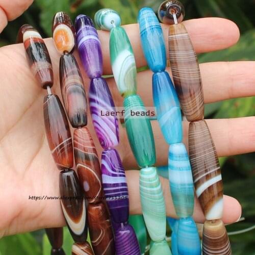10x30mm Natural Stripe Agate Oval Gemstone beads 15"/38cm , For DIY Jewelry making