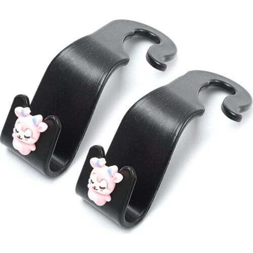 2pcs Cute Cartoon Little Animal Car Seat Back Hook Portable Headrest Hanger Fastener Clip Car Accessories for Bag Purse Cloth