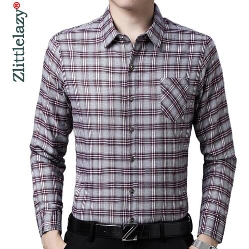 2020 brand long sleeve men social shirt streetwear casual pocket plaid shirts dress mens slim regular fit clothes fashions 90803