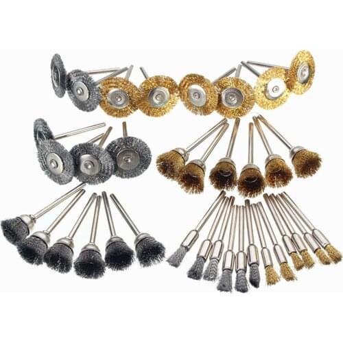 24 pcs/set Brass Wire Brush Fits For Rotary Tool Accessory Polishing Rotary Metal Rust Removal Brush Set