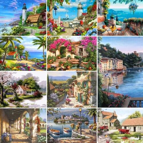 50/65/75CM DIY garden landscape Painting By Numbers Picture Colouring Zero Basis HandPainted Oil Painting Unique Gift Home Decor