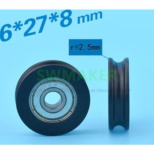 6*27*8mm U groove, U groove, wrapped rubber bearing, pulley, 3D printer parts, door and window drawer pulley