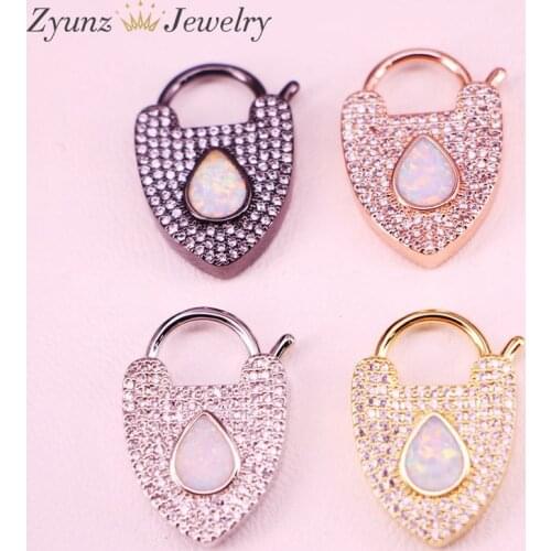 6PCS, Gold/Rose Gold/Black/Silver Color Heart Lock Shape CZ Clasp Component Metal Clasp Jewelry Findings