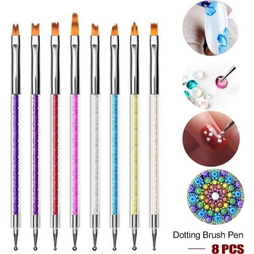 8PCS Nail Dotting Tools Double Head Crystal Point Brush Pen Professional Nail Painting Brush Tool Set A27#30