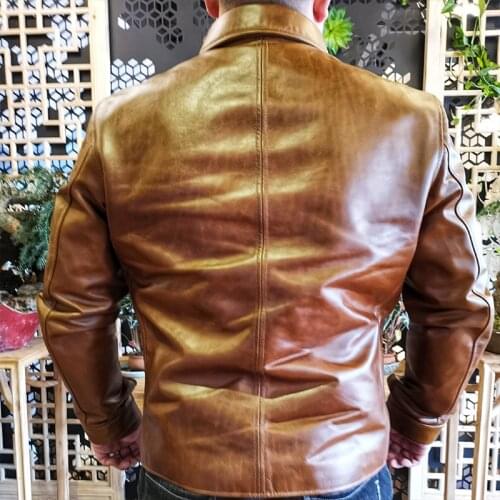 Free shipping.Brand Italy oil wax cowhide Riding car coat,Luxury mens 1.5mm genuine leather Jacket,vintage style jacket quality
