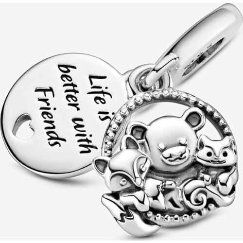 Genuine 925Silver Fox & Squirrel Dangle Charm Beads Fit Original 3mm Charm Bracelet Jewelry Gift 2020 New