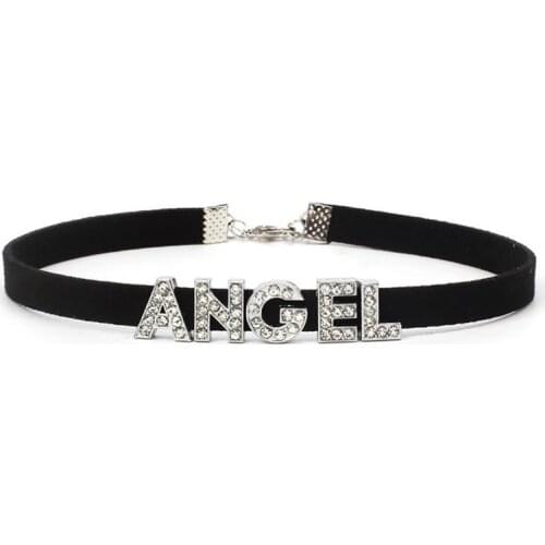 Black Leather Choker Letter Choker Fashion Shiny Rhinestone Choker Punk Letter Choker Necklace for Women Gothic Jewelry