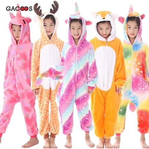 Kids Unicorn Onesie Kigurumi Pajamas Boys Girls Animal Panda Jumpsuit Baby Pyjama Children Sleepwear Winter Sleepers Blanket