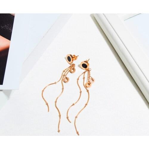 Long Temperament Korean Unusual Earrings For Women 2021 Fashion Stainless Steel Rose Gold Simple Roman Numerals E Girl Ear Stud